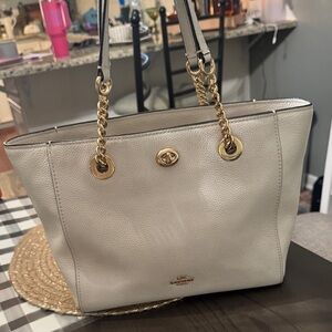 Coach Ivory Leather Tote with Gold Accents